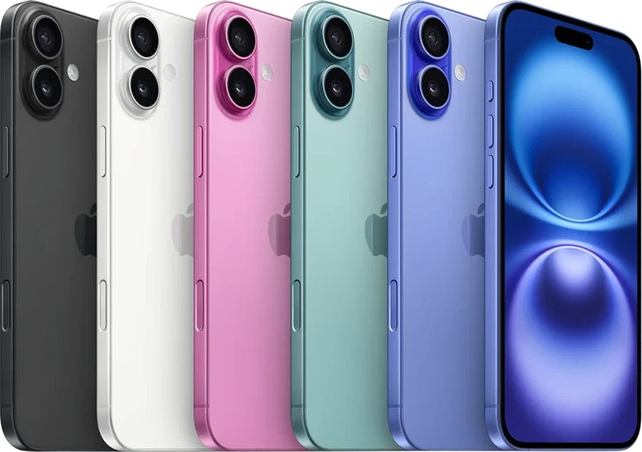 iPhone 16 family in a selection of finishes
